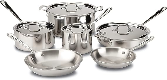 All-Clad-D3-3-Ply-Stainless-Steel-Cookware-Set-10-Piece-Induction-Oven-Broil-Safe-600F-Pots-and-Pans